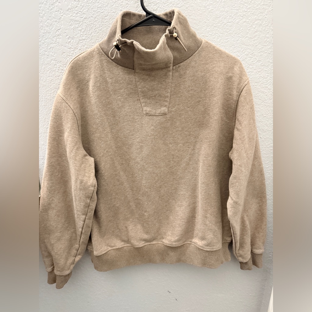 Varley High Neck Pullover Woods Sweatshirt Tan Anthropologie Womens